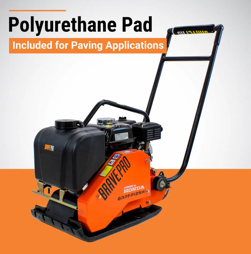 Forward Plate Compactor 14 In. Rubber Mat, Tank, and Wheel Kit Honda GX160 BravePro