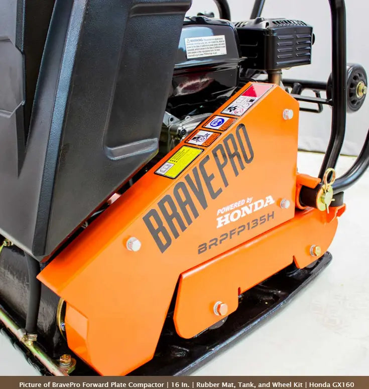 Forward Plate Compactor 16 In. with Rubber Mat, Tank, and Wheel Kit Honda GX160 BravePro