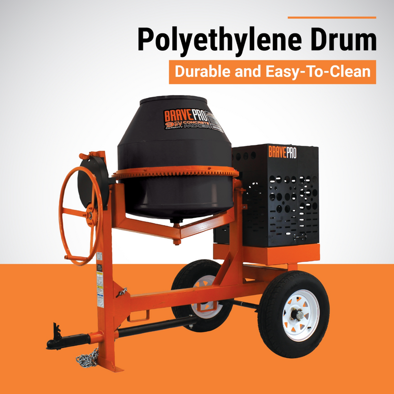 Concrete Power Mixer BravePro Concrete Mixer | 9 Cu. Ft. Poly Drum | Honda GX270