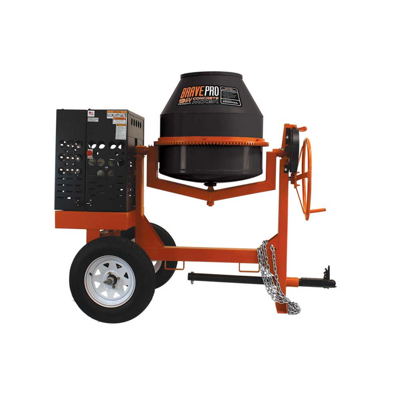 Concrete Power Mixer BravePro Concrete Mixer | 9 Cu. Ft. Poly Drum | Honda GX270