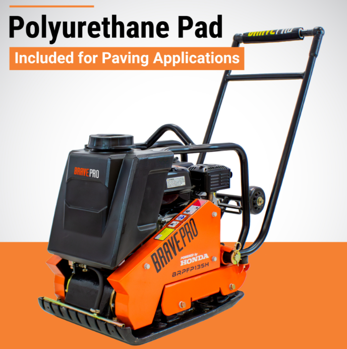 Forward Plate Compactor 16 In. with Rubber Mat, Tank, and Wheel Kit Honda GX160 BravePro