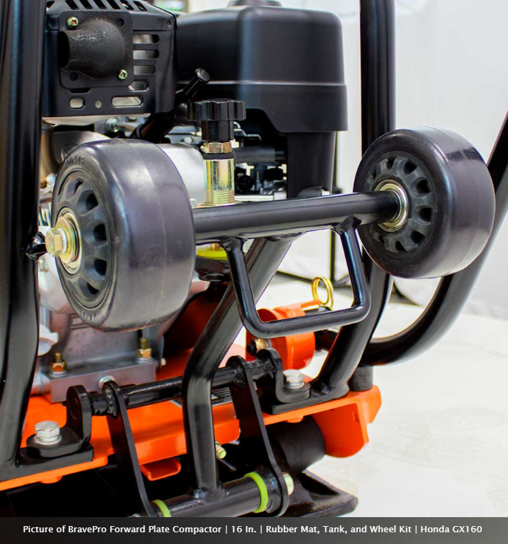 Forward Plate Compactor 16 In. with Rubber Mat, Tank, and Wheel Kit Honda GX160 BravePro