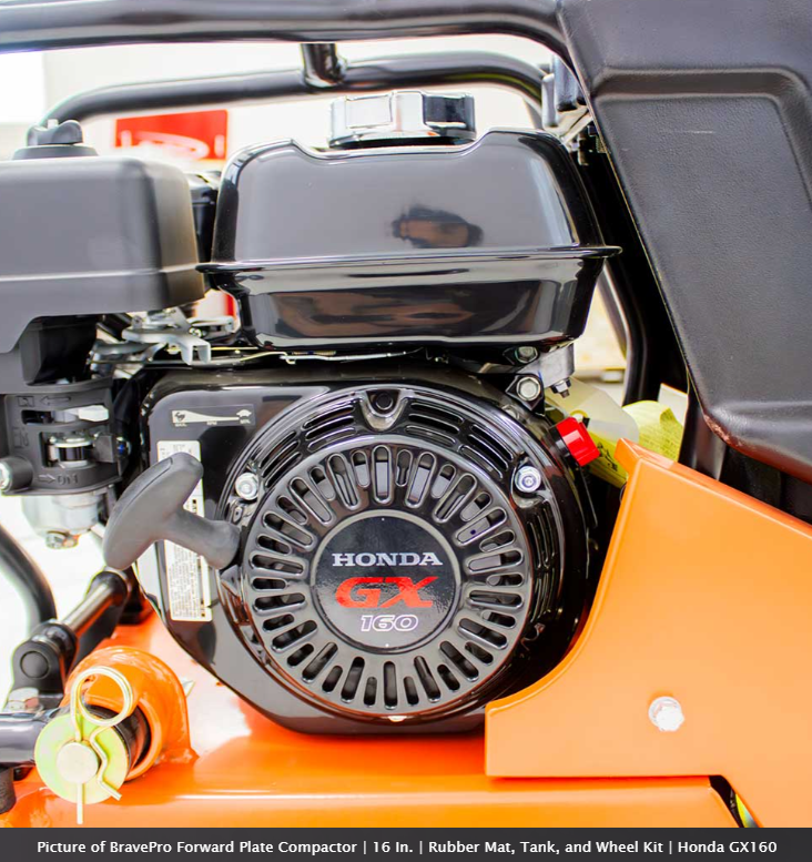 Forward Plate Compactor 16 In. with Rubber Mat, Tank, and Wheel Kit Honda GX160 BravePro