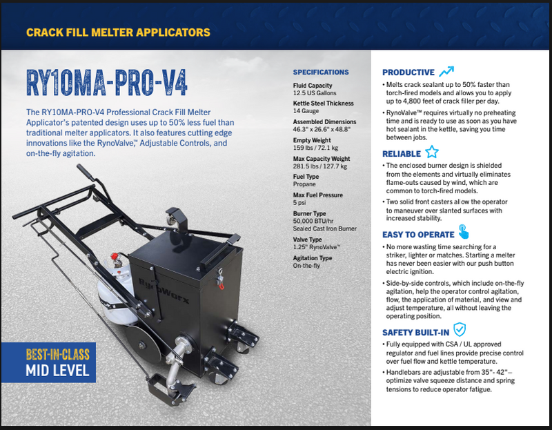 Asphalt Crack Filling Machine for Sale – RY10MA-PRO V4 Professional Melter Applicator