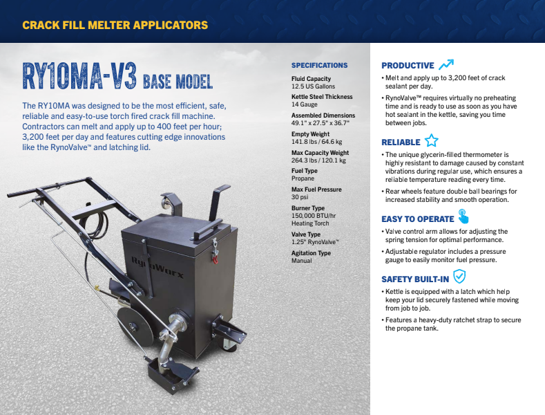 Asphalt Crack Filling Machine for Sale – RY10MA-V3 Hot Pour Melter Applicator