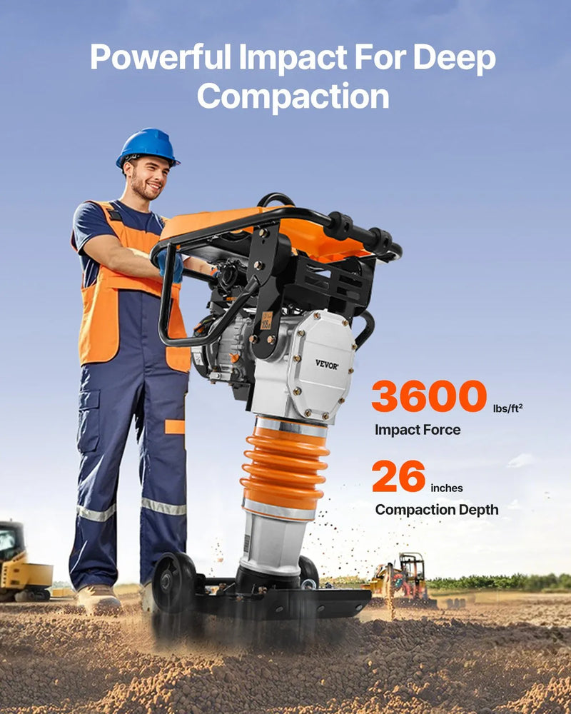 Jumping Jack Rammer 6.5HP Gas – VEVOR Tamping Rammer 3600 lb Impact Compactor single spring