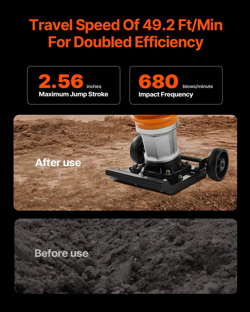 Jumping Jack Rammer 6.5HP Gas – VEVOR Tamping Rammer 3600 lb Impact Compactor single spring