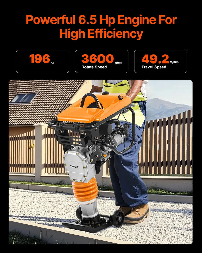 Jumping Jack Rammer 6.5HP Gas – VEVOR Tamping Rammer 3600 lb Impact Compactor single spring