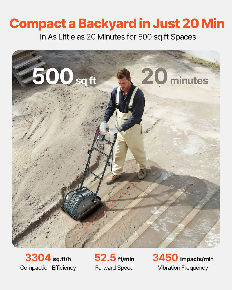 Electric Plate Compactor – VEVOR 5kN Vibratory Compactor 200 sq in Plate