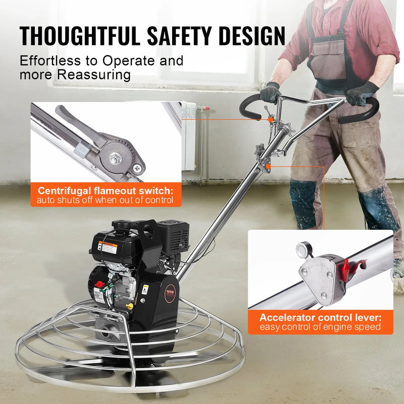 Concrete Power Trowel 38" Walk Behind – VEVOR 8HP Gas Concrete Finishing Machine