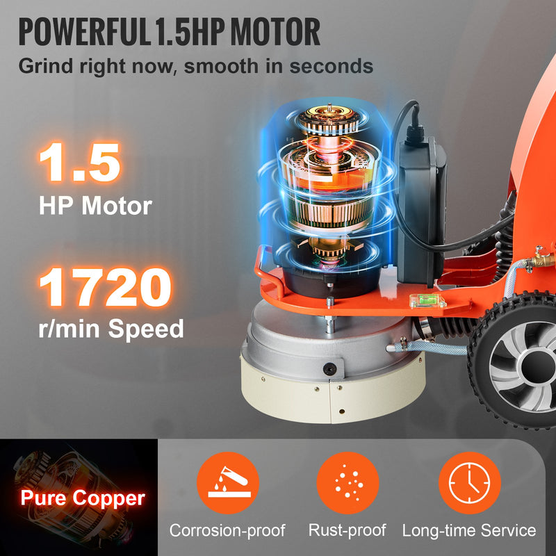 Concrete Floor Grinder 10" Electric – VEVOR 1.5HP Adjustable Handle Surface Grinder
