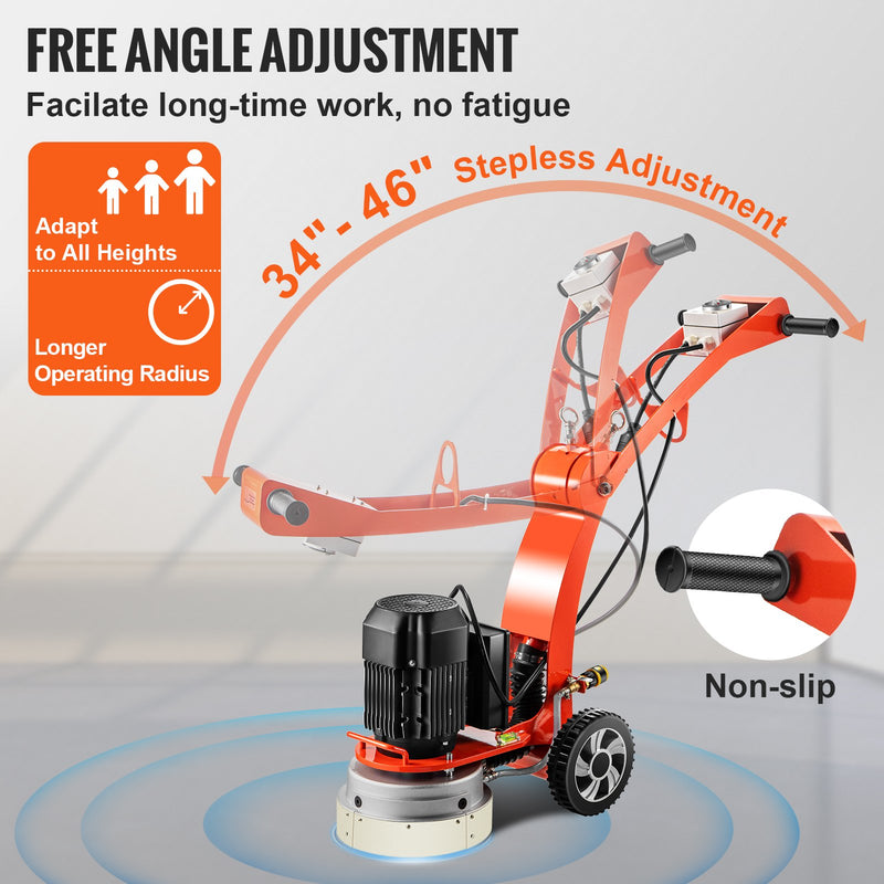 Concrete Floor Grinder 10" Electric – VEVOR 1.5HP Adjustable Handle Surface Grinder