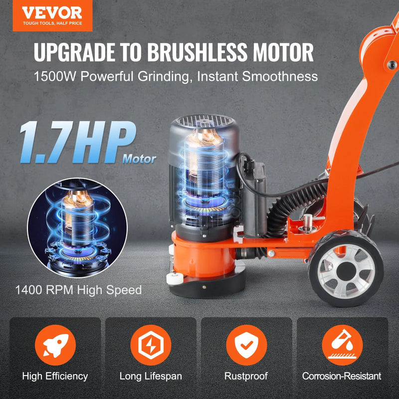 Concrete Floor Grinder 10" Electric – VEVOR 1.7HP Brushless Surface Grinder