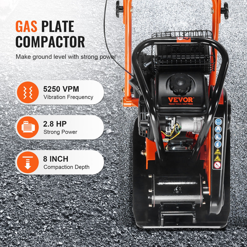 Plate Compactor 2.8HP Gas – VEVOR 98cc Vibratory Compactor 221 sq in Plate