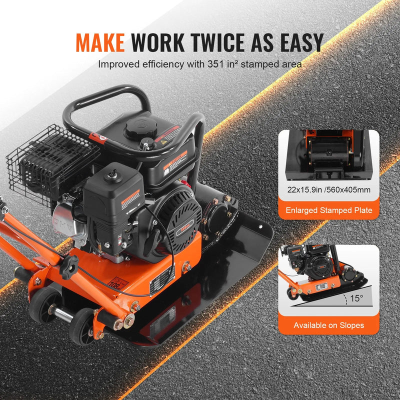 Plate Compactor 6.5HP Gas – VEVOR Forward Vibratory Compactor 196cc 351 sq in Plate