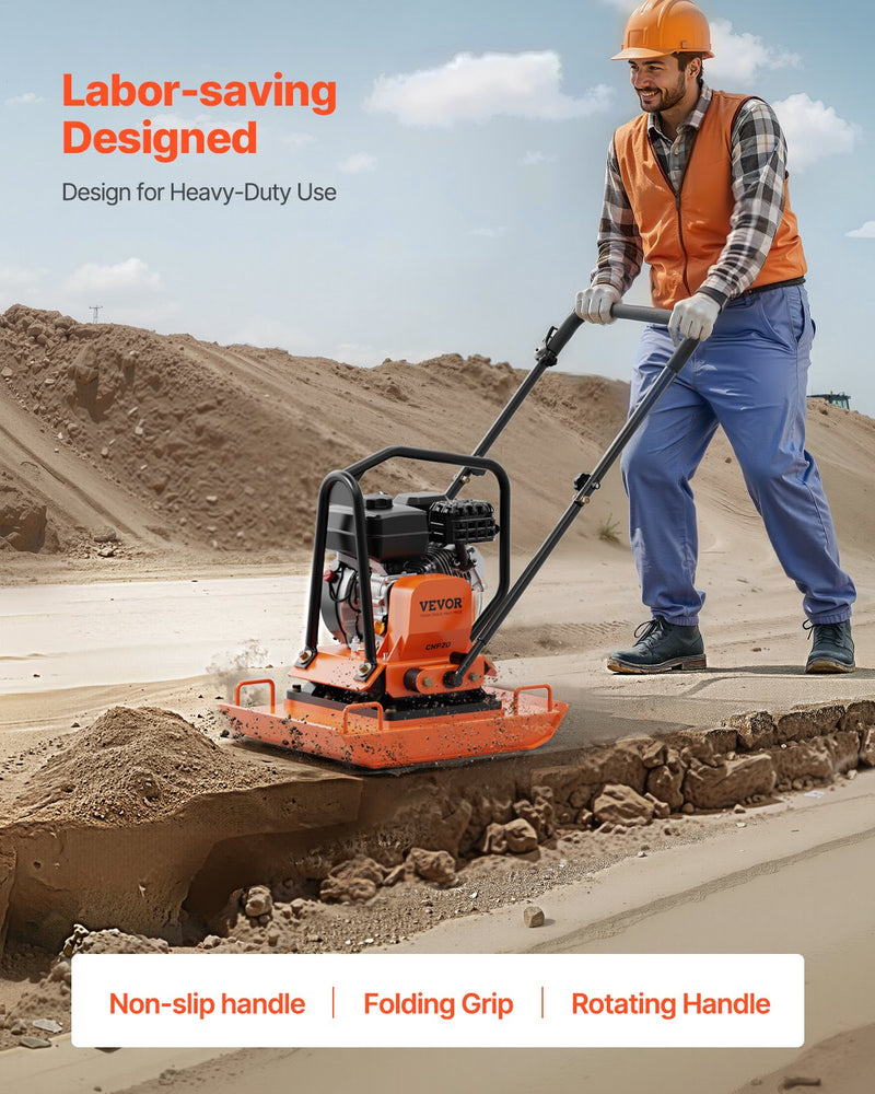 Plate Compactor 7HP Gas – VEVOR Forward Vibratory Compactor 4,451 lb Force