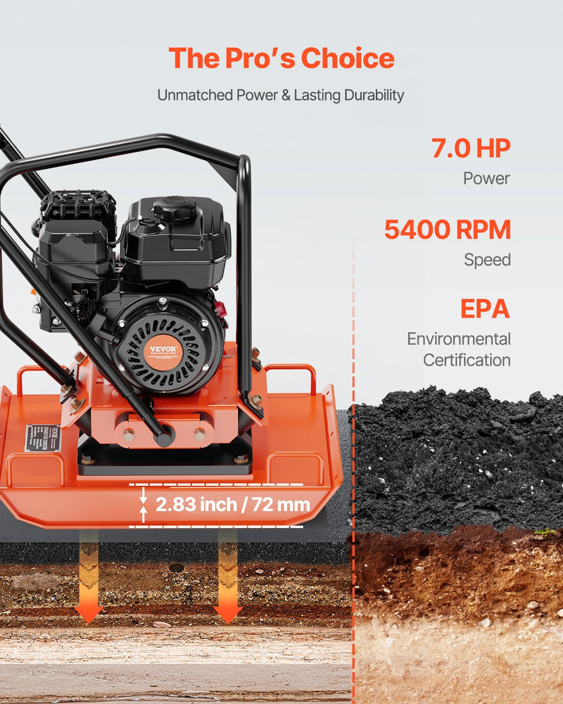 Plate Compactor 7HP Gas – VEVOR Forward Vibratory Compactor 4,451 lb Force